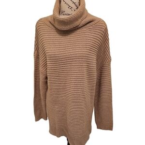 PrinStory Women's Tan Turtleneck Chunky Knit Pullover  xl